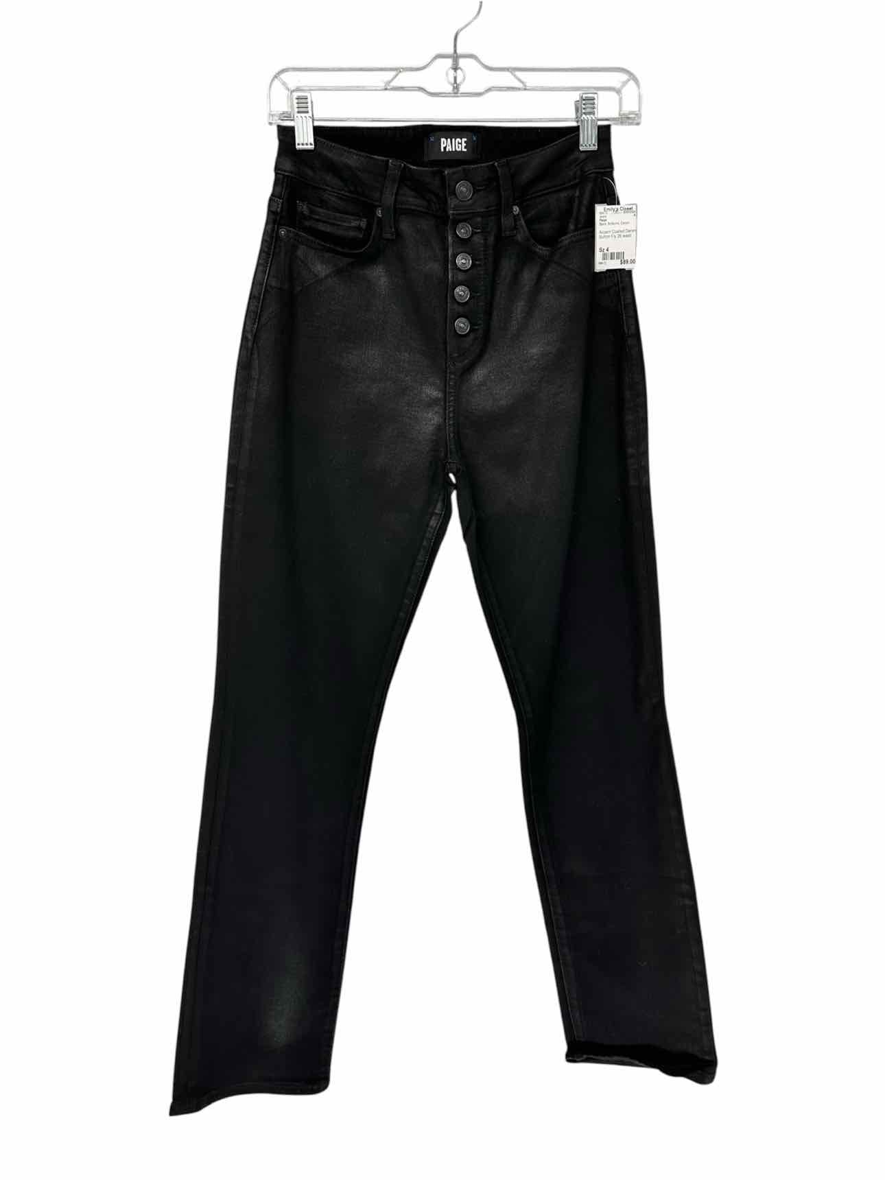 Paige Accent Coated Denim Button Fly Black Jeans Size 4