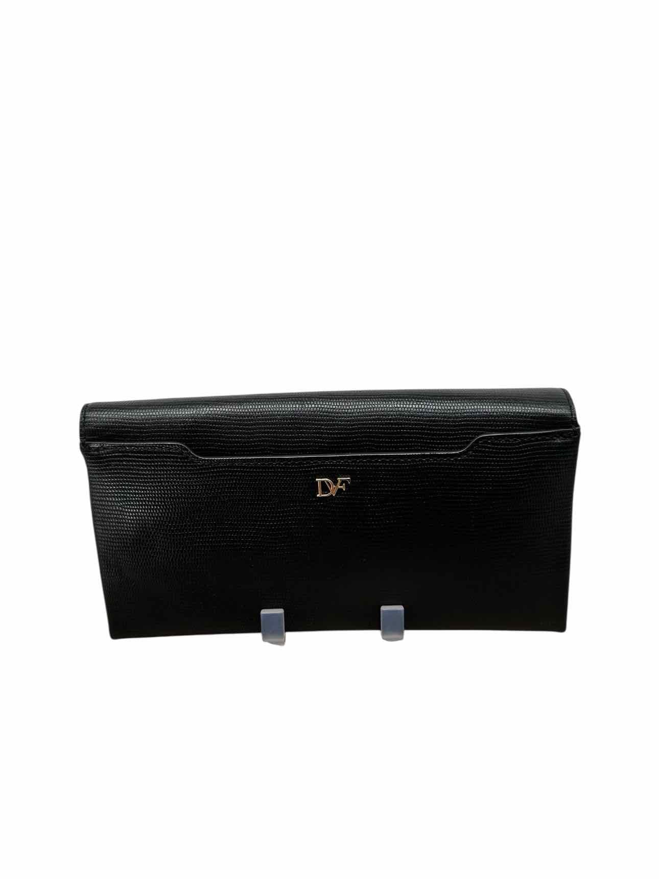 Diane Von Furstenberg Lizard Embossed Envelope Clutch Black Leather