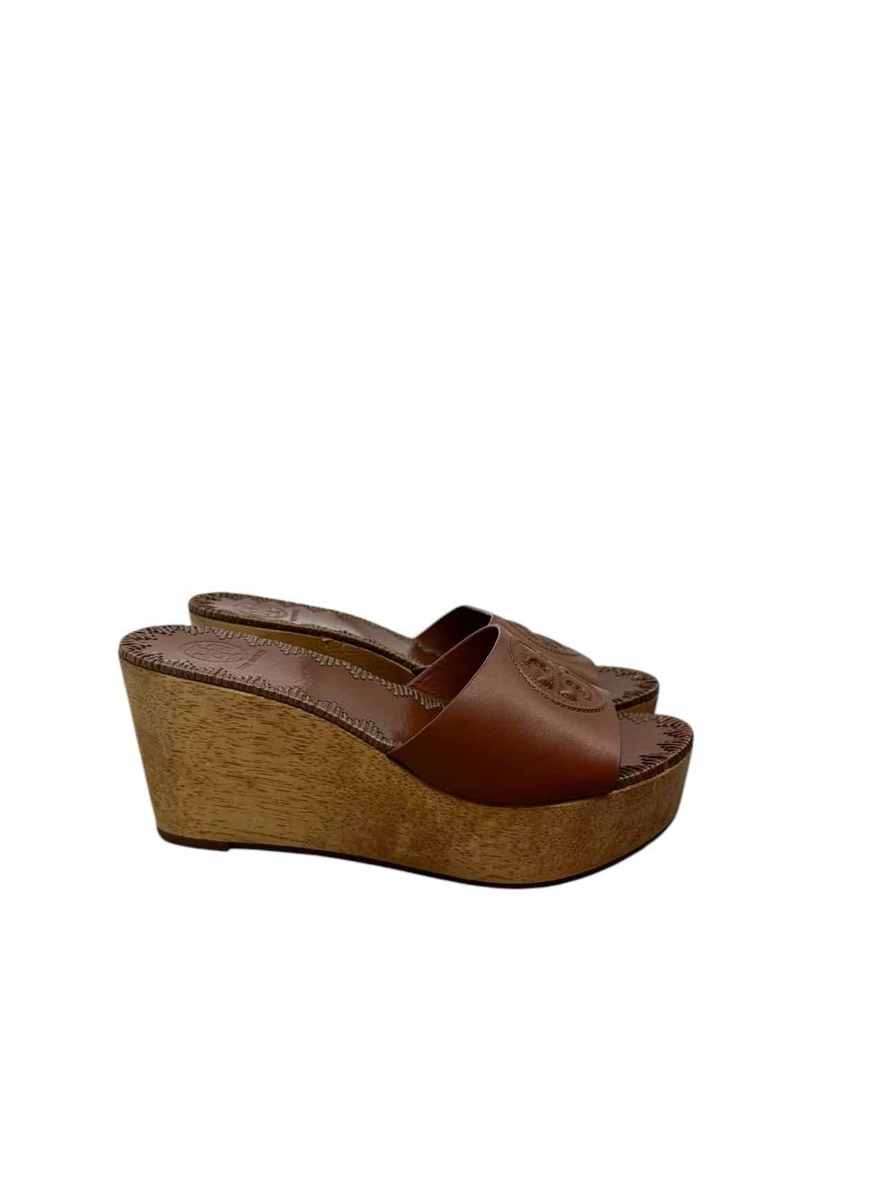 Tory Burch Patty Wooden Wedge Sandals Tan Shoe Size 6