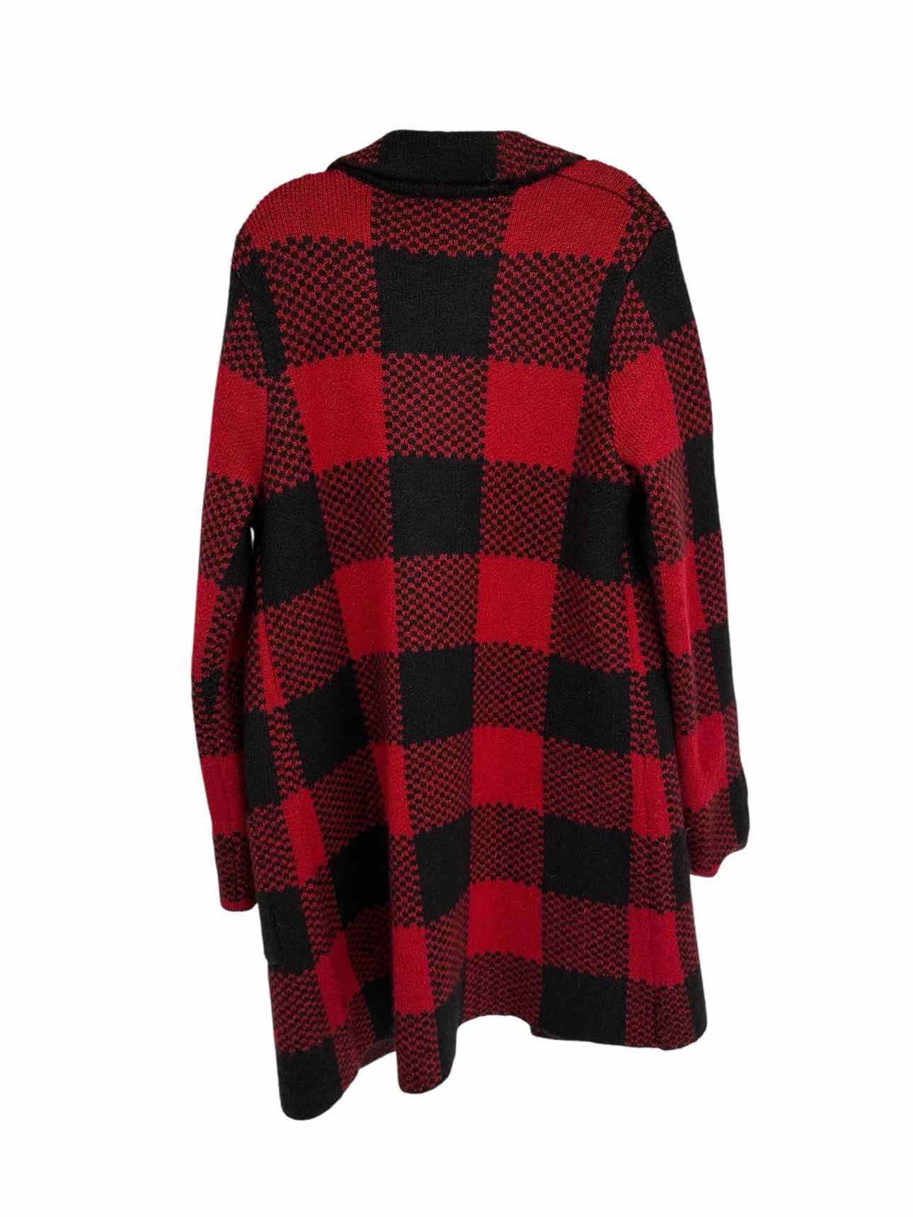 Max Studio Buffalo Plaid Red Sweater Coat Size L