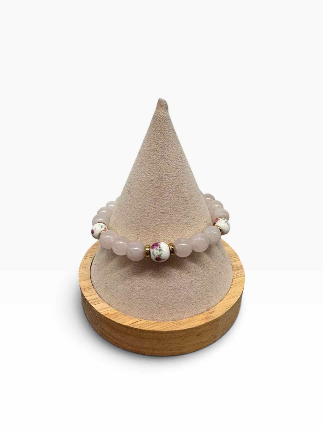 T. Jazelle Rose Quartz w/ Floral Beads Bracelet