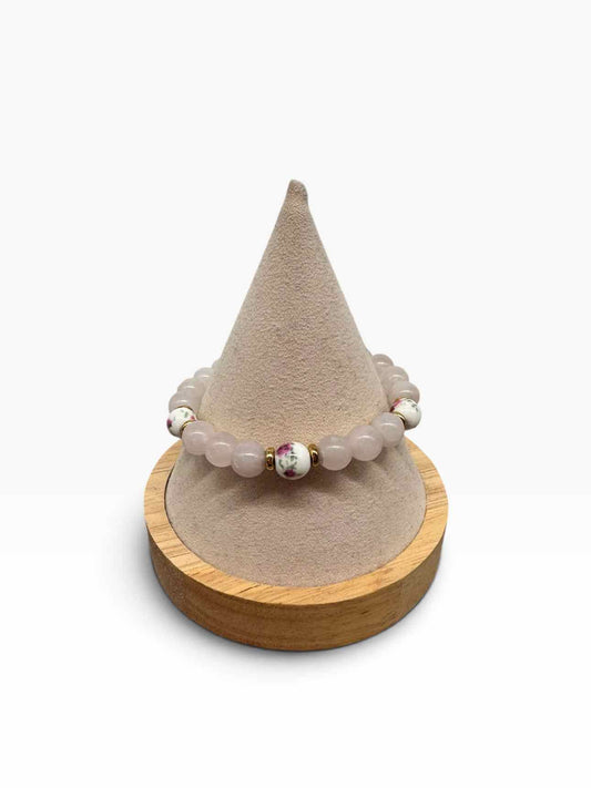 T. Jazelle Rose Quartz w/ Floral Beads Bracelet