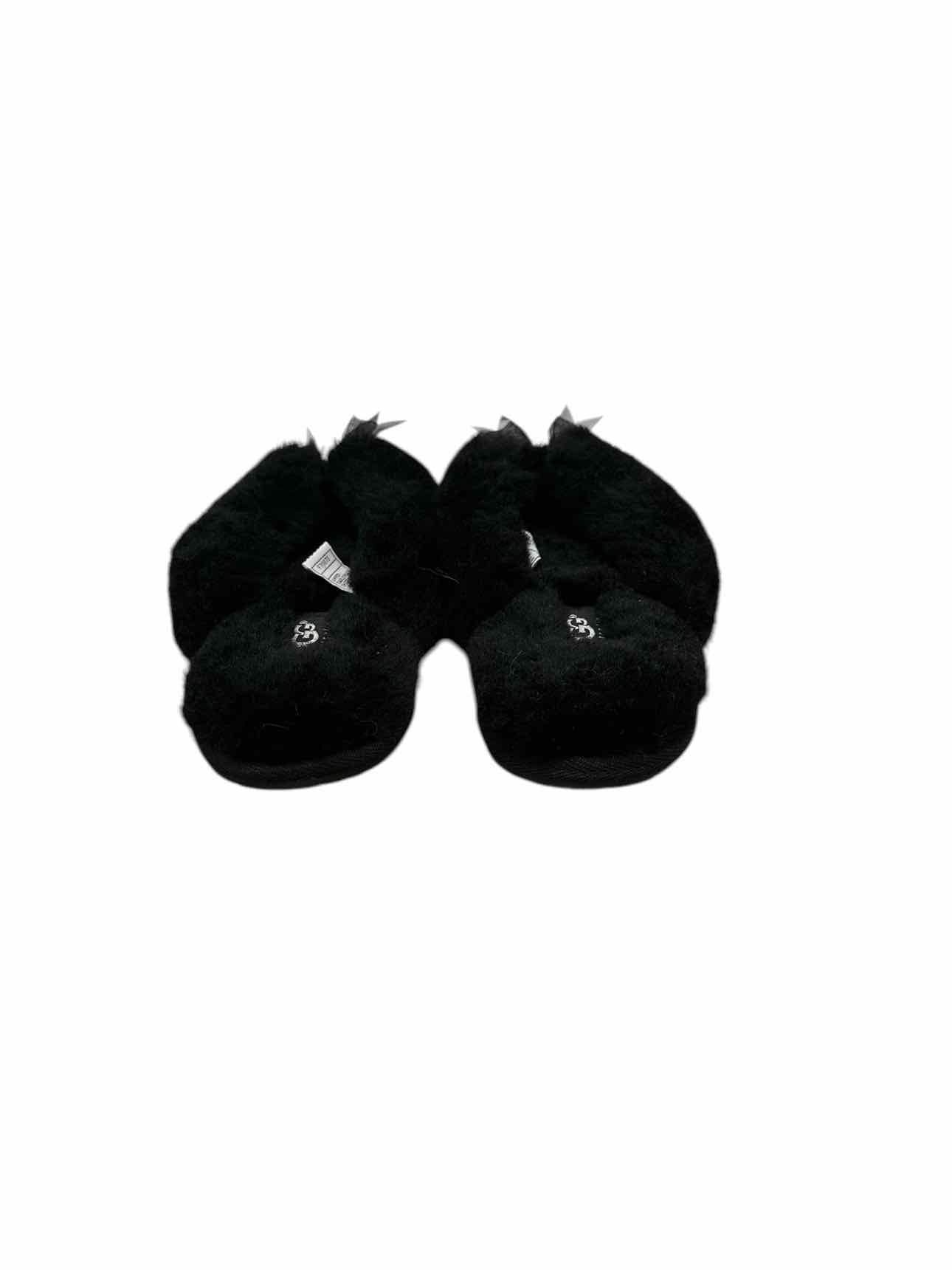 Ugg Fluff Flip Flop Black Slippers Shoe Size 7