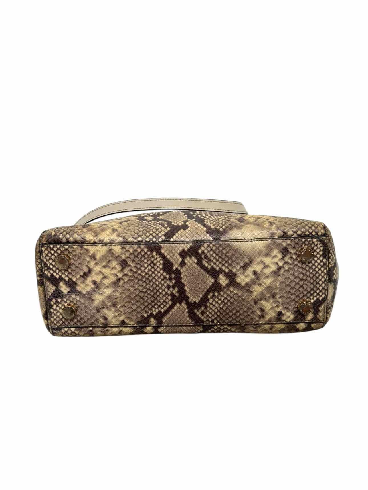 Michael Kors Sutton Two-Tone Snakeskin Embossed Beige Leather Satchel