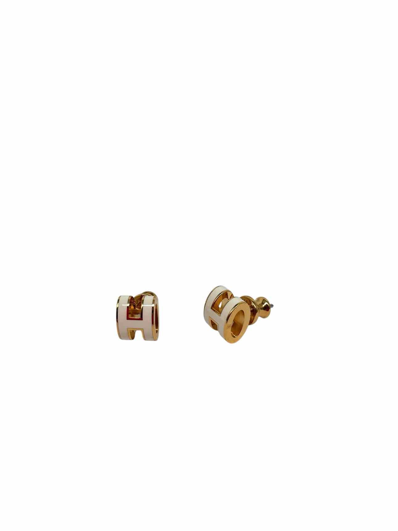 Hermes Mini Pop H Earrings in Yellow Gold Blanc **NEW**