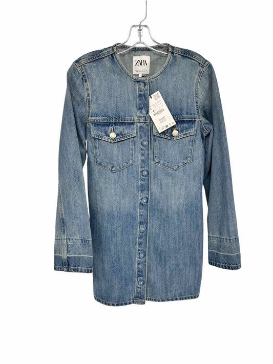 Zara Blue Denim Long Sleeve Dress Size S **NEW**