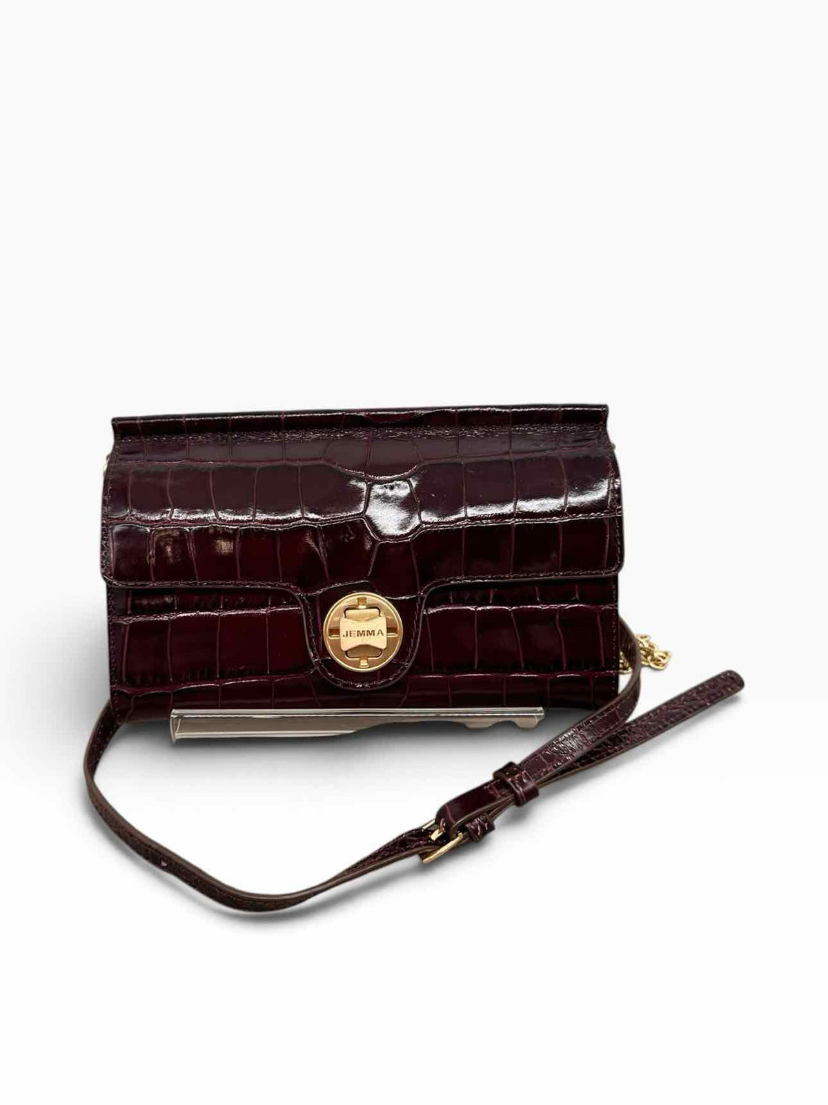 Jemma Maggie Croc Embossed Burgundy Leather Crossbody