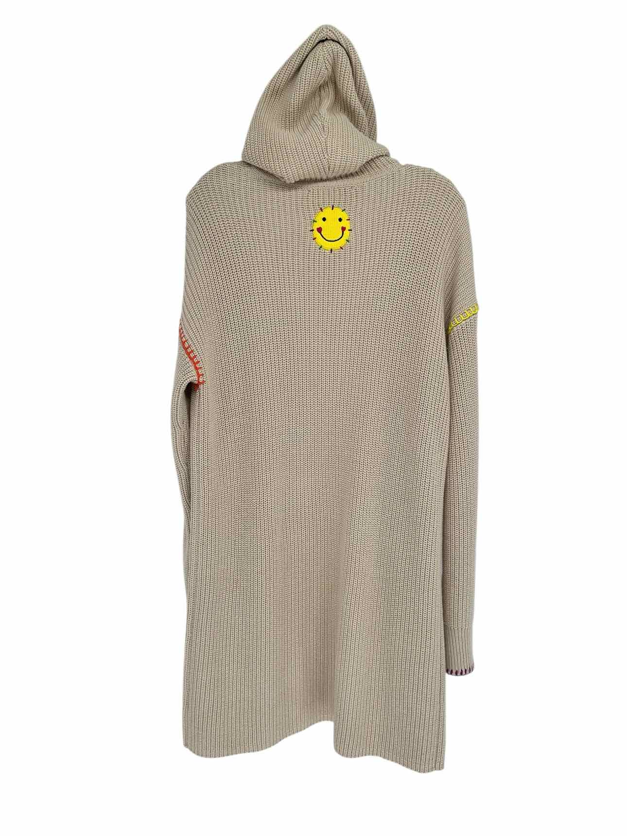 Kerri Rosenthal Anthropology Smiley Face Open Front Cream Cardigan Size S