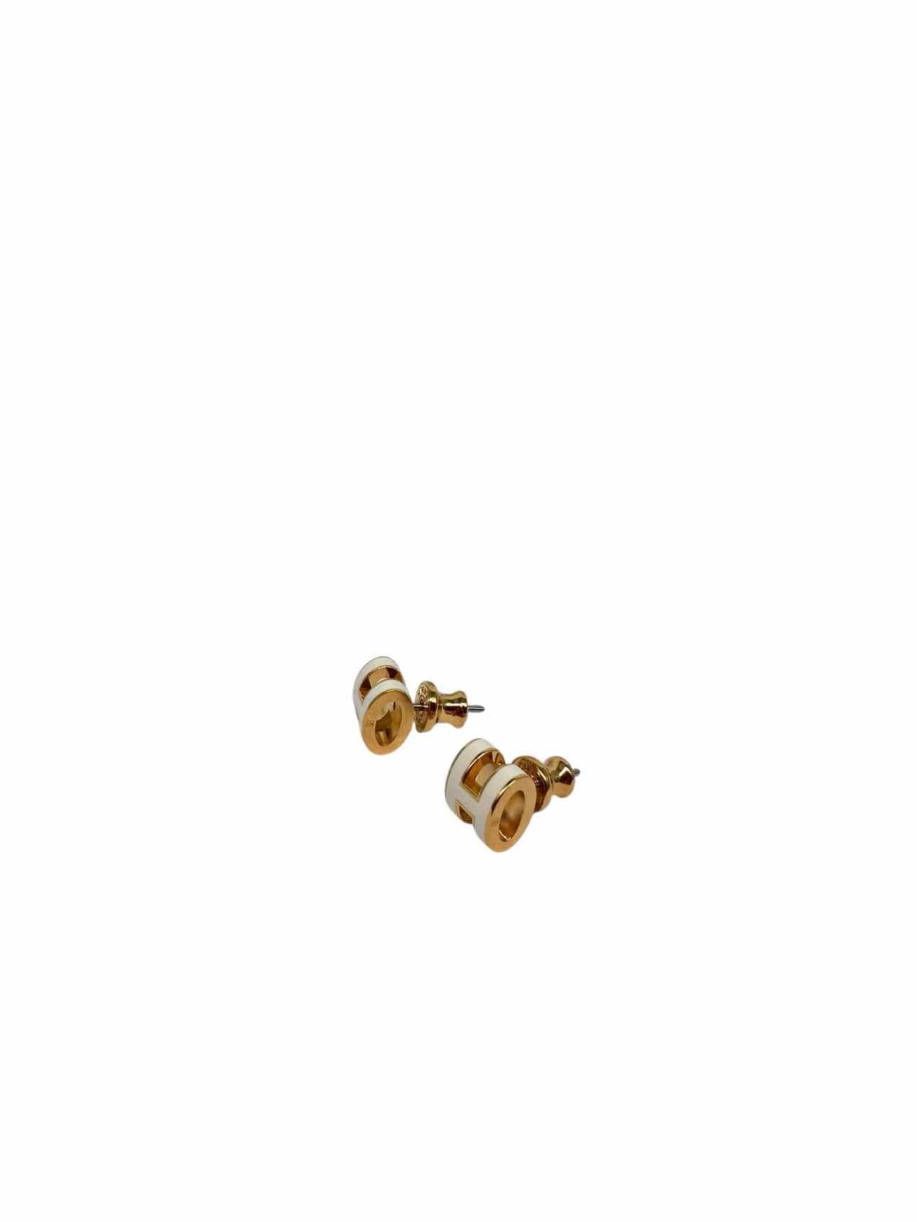 Hermes Mini Pop H Earrings in Yellow Gold Blanc **NEW**