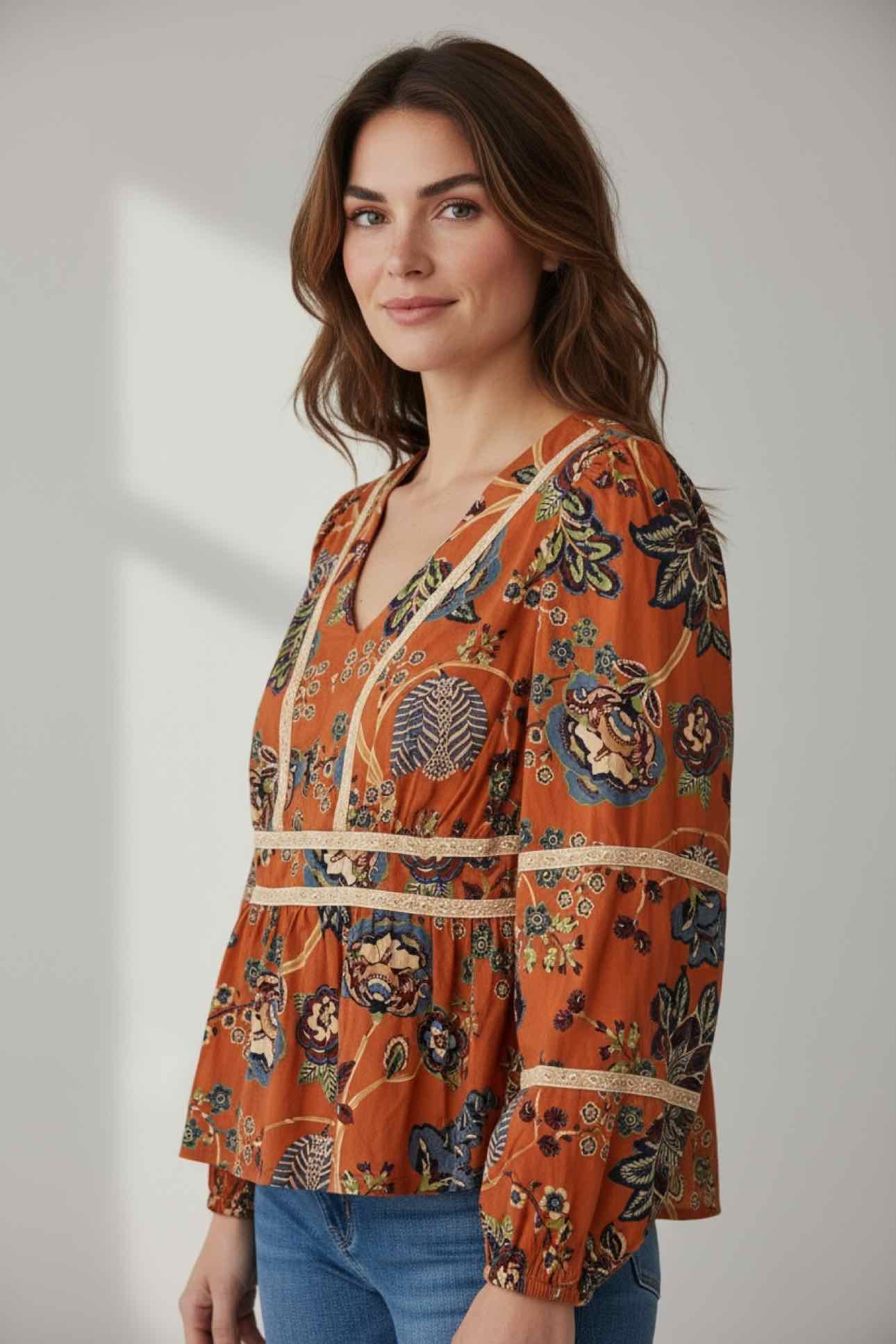 Spartina 449 Marcelle Blouse  Rust Size XS **NEW**