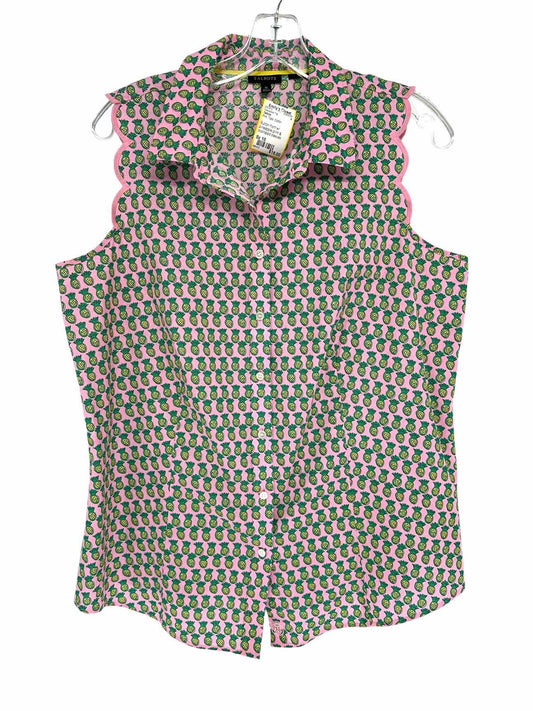 Talbots Pink Pineapple Print Sleeveless Top Size 10