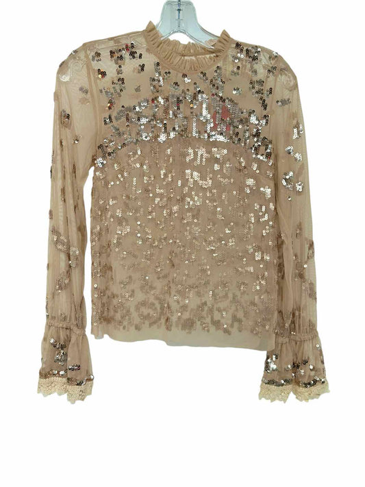 Chelsea & Violet Beige Sheer Long Sleeve Top  SIZE XS