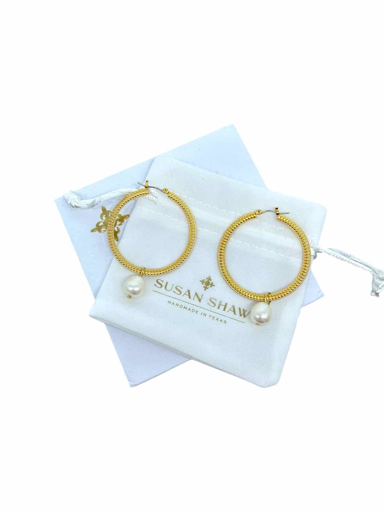 Susan Shaw Hoops w/ Genuine Freshwater Pearl Earrings