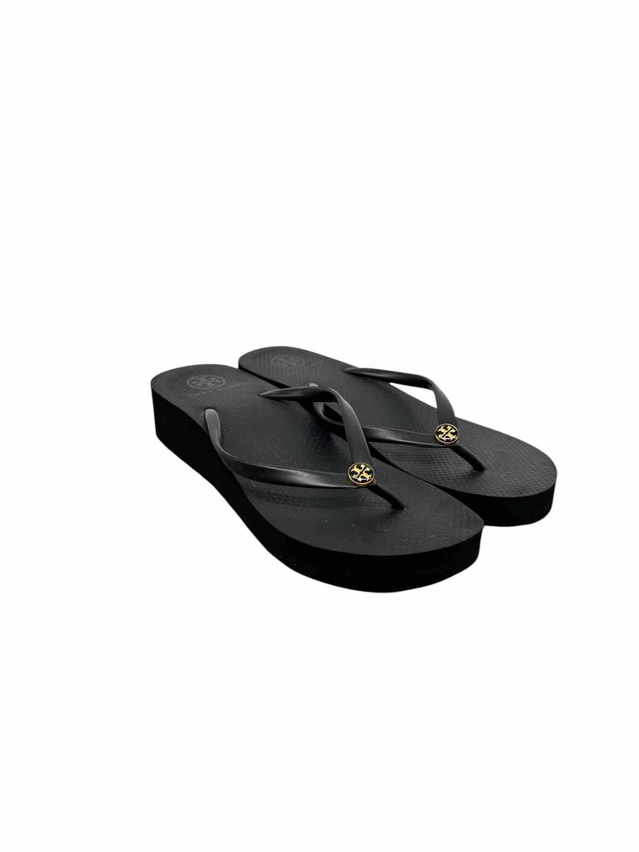 Tory Burch Black Logo Wedg Flip Flops  Shoe Size 8