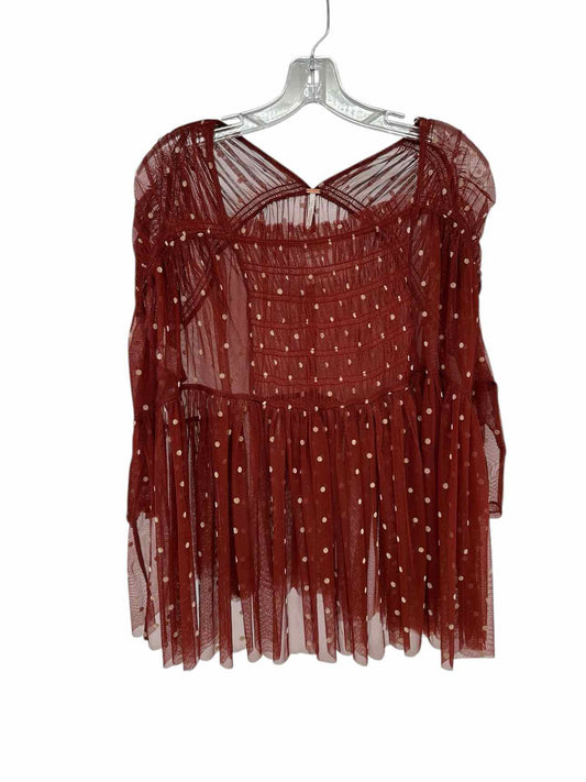 We The Free Saya Sheer Top Rust 3/4 Sleeve Top Size M