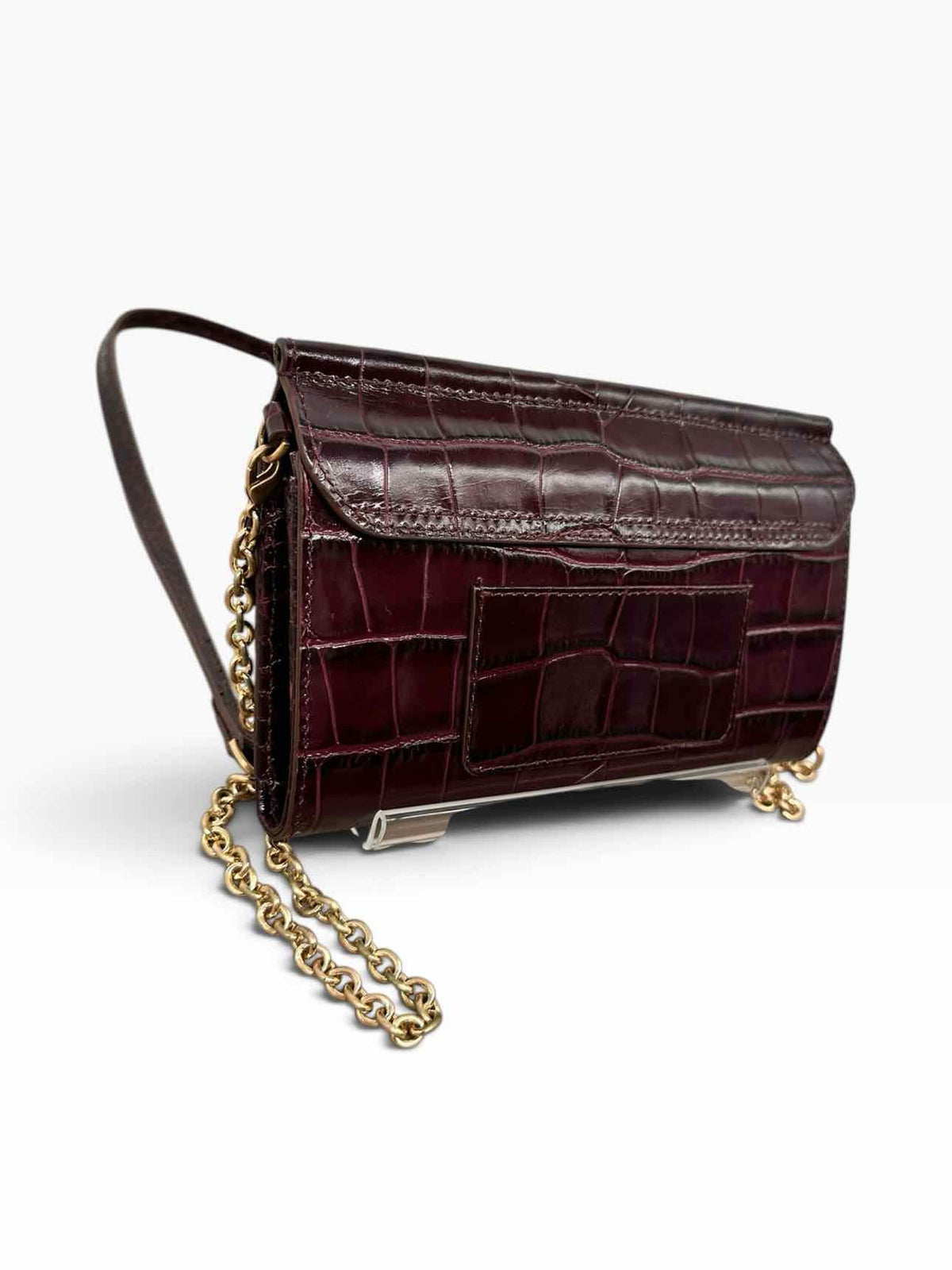 Jemma Maggie Croc Embossed Burgundy Leather Crossbody