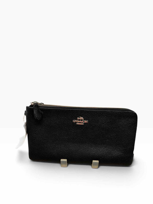 Coach Black Leather Double Zipper Wristlet
