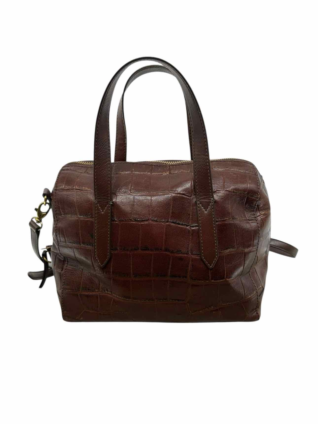 Fossil Sydney Satchel Croc Embossed Brown Leather Satchel