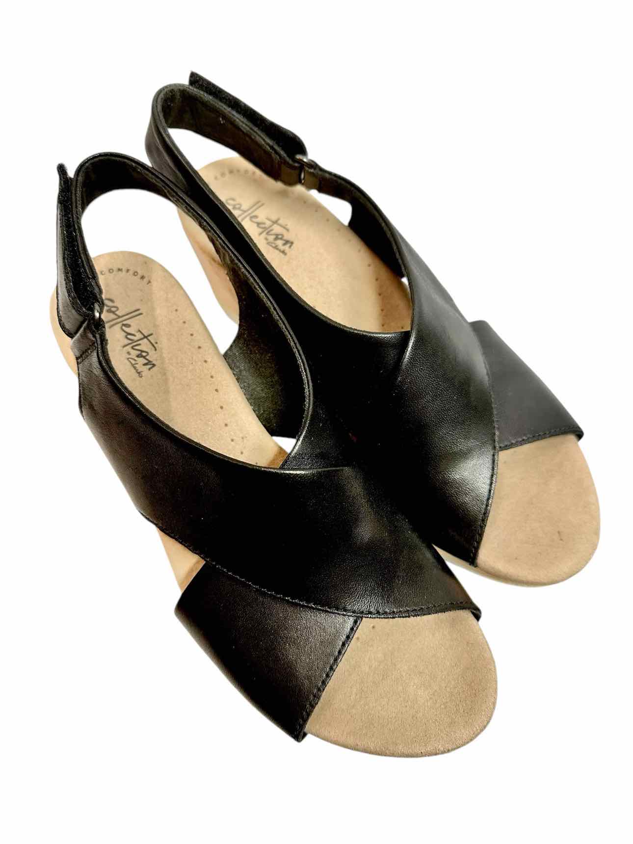 Clarks Black Cammy Pearl Wedge Sandals Size 9