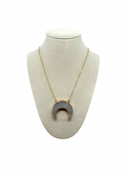 Elizabeth Stone Druzy Quartz Crescent Necklace