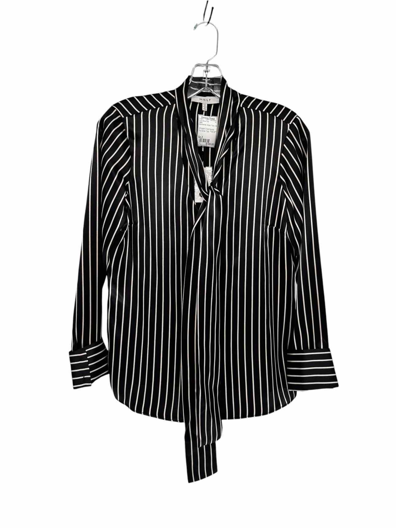 Milly Striped Charmeuse Nia Bow Top Black/white Size 2 **NEW**