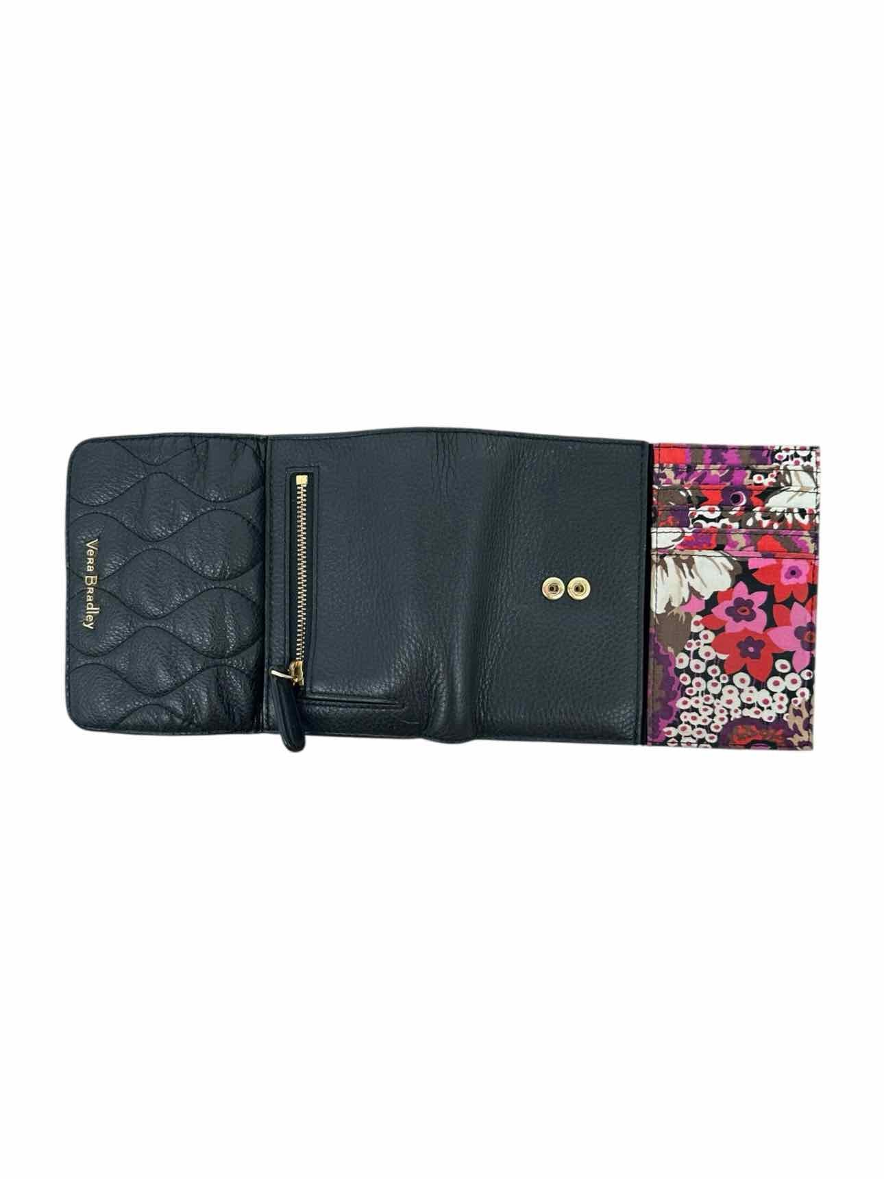 Vera Bradley Riley Compact Black Leather Wallet w/ Rosewood Interior