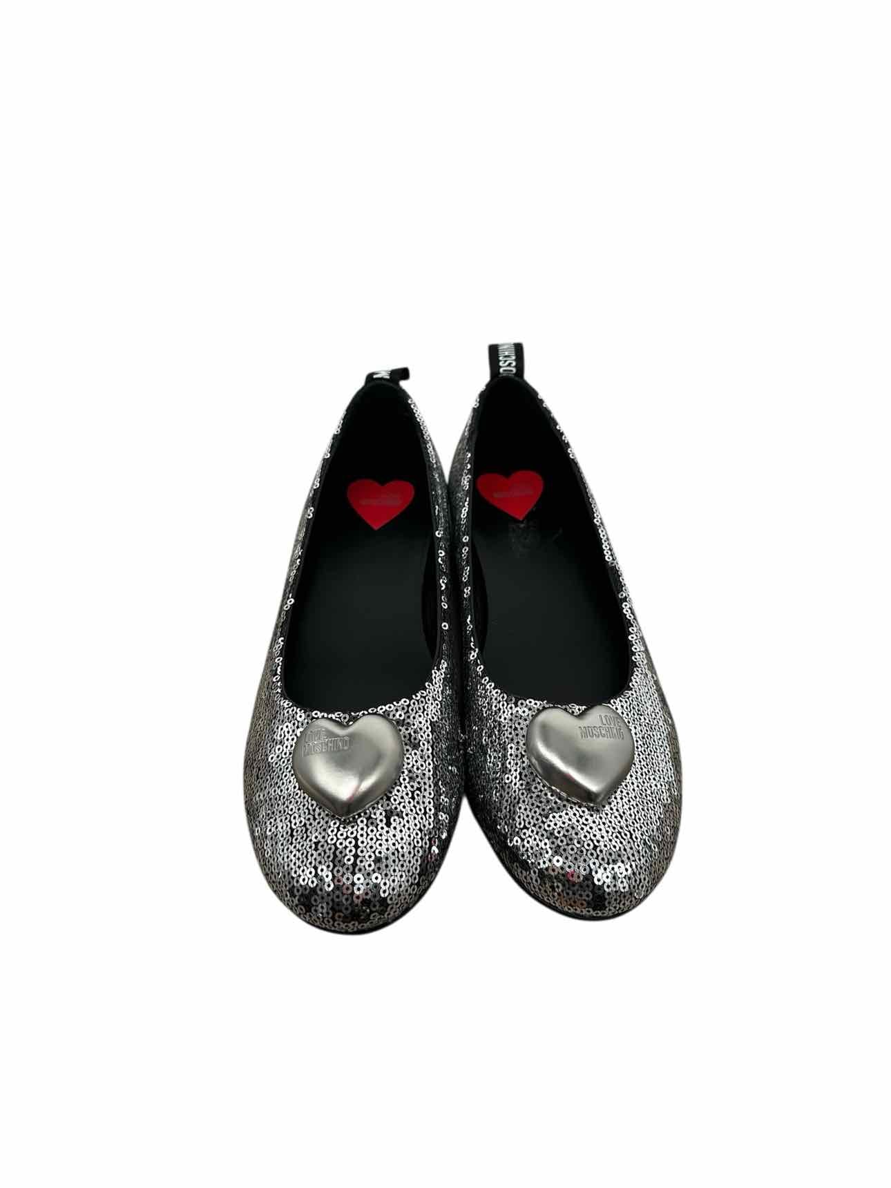 Love Moschino Sequins Heart Flats Silver Shoe Size 7.5 **NEW**