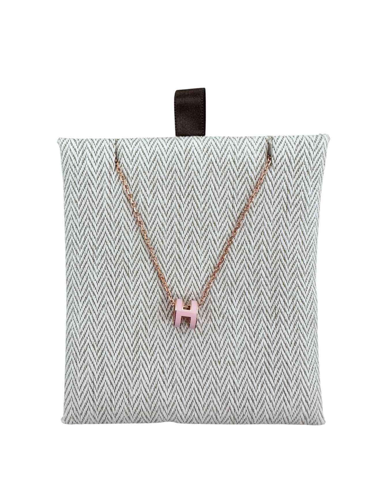 Hermes Mini Pop H Pendant Necklace in Rose Dragee **NEW**