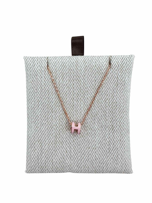 Hermes Mini Pop H Pendant Necklace in Rose Dragee **NEW**