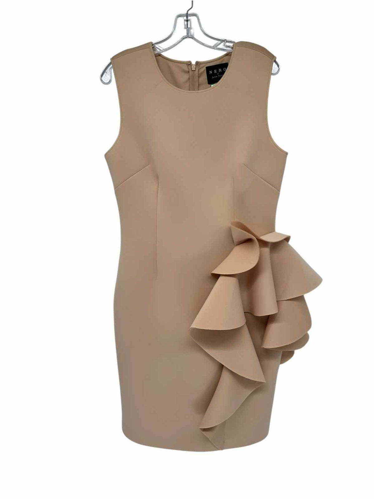 Nero by Jatin Varma Ruffled Sheath Tan Sleeveless Dress Size 12