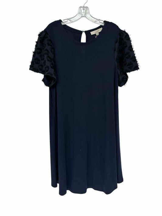 Loft Navy Dotted Swiss Short Sleeve Dress Size L