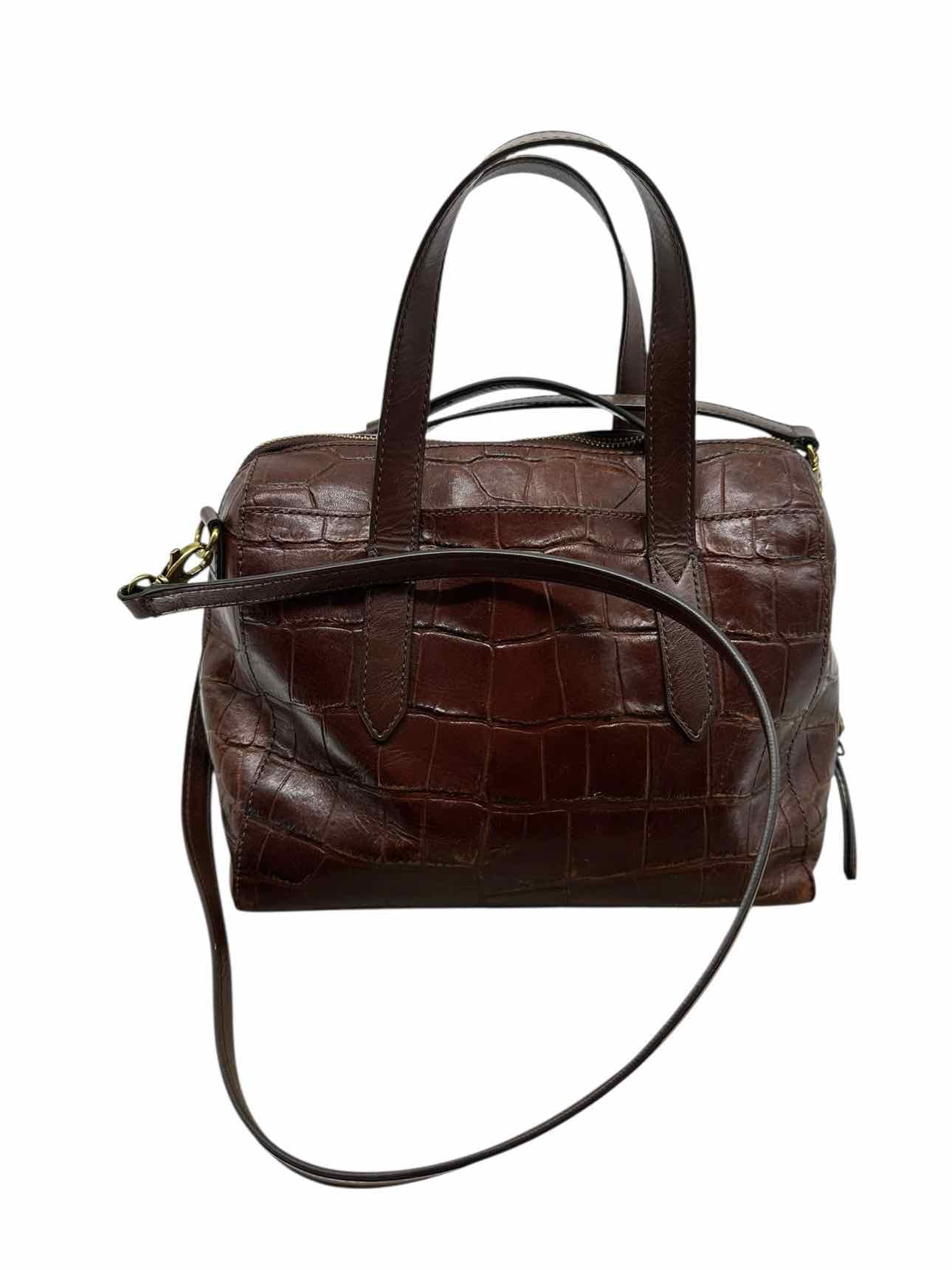 Fossil Sydney Satchel Croc Embossed Brown Leather Satchel