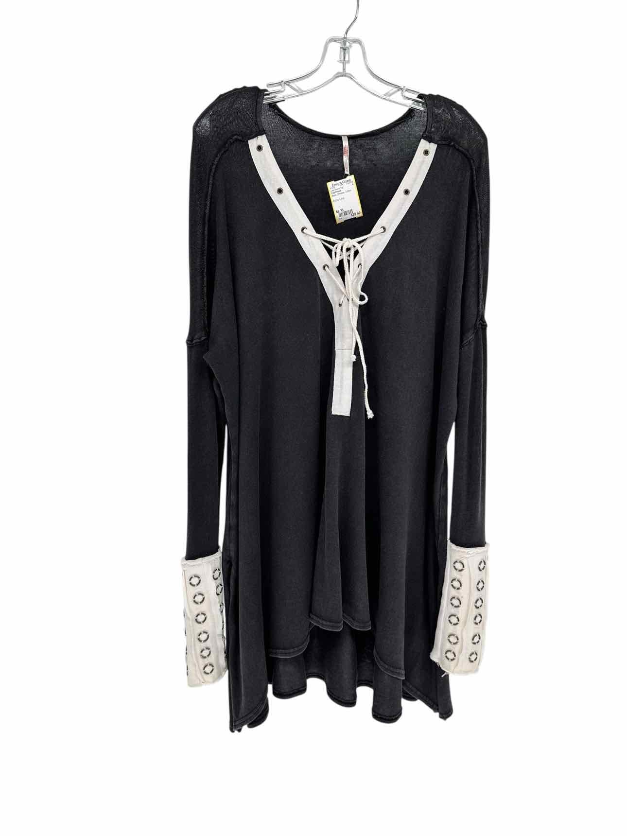 Free People Boho Tunic Black Long Sleeve Top Size XL