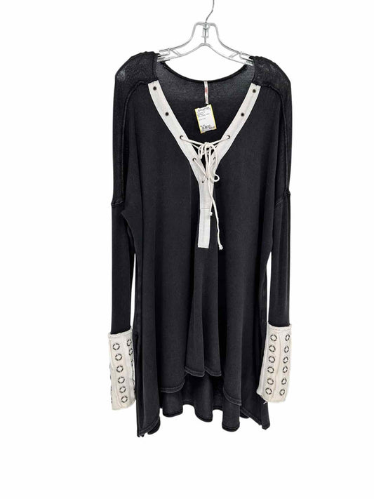 Free People Boho Tunic Black Long Sleeve Top Size XL