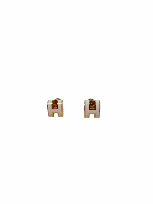 Hermes Mini Pop H Earrings in Yellow Gold Blanc **NEW**