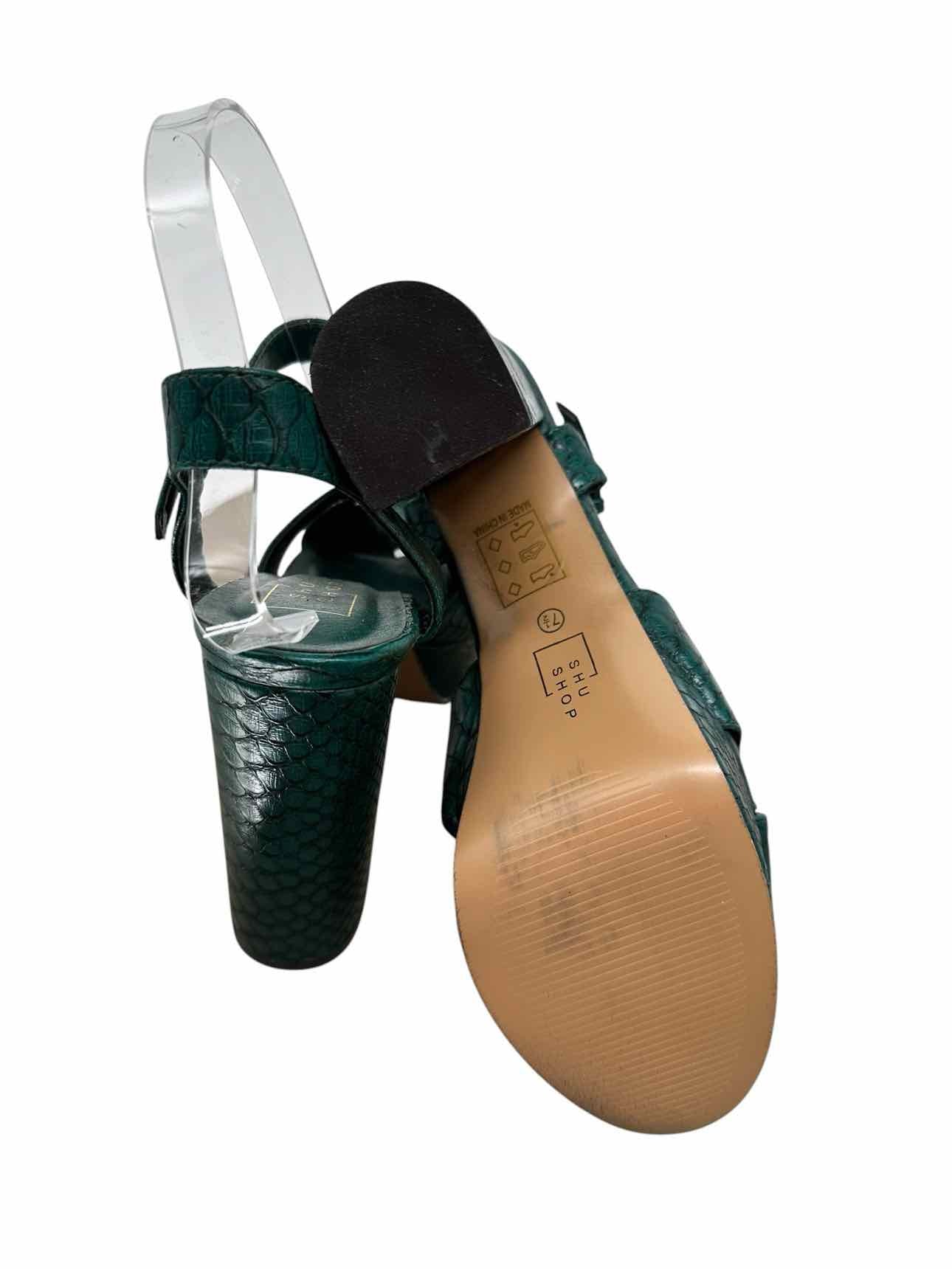 Shu Shop Eugenia Croc Embossed Platform Block Heel Green Shoe Size 8 **NEW**