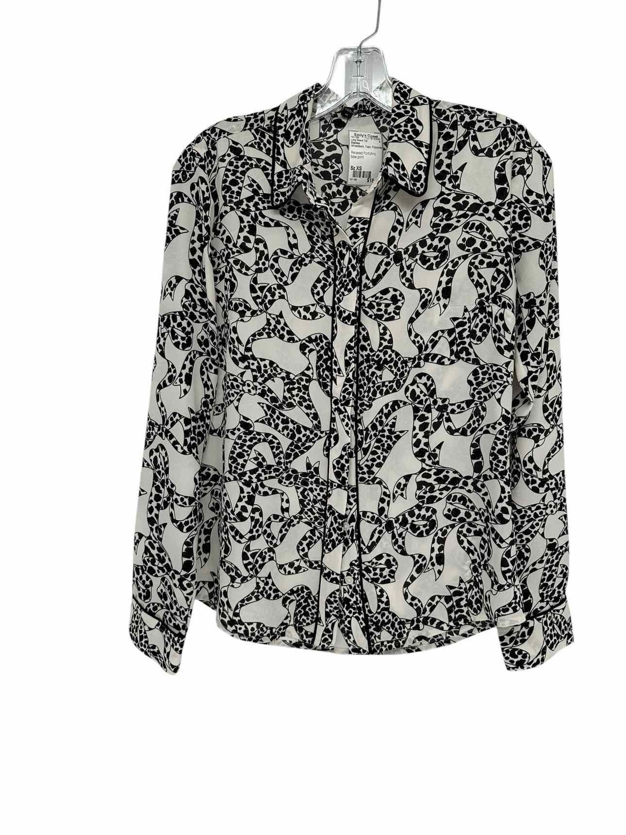 Express Relaxed Portofino Bow Print White/Black Long Sleeve Top Size XS