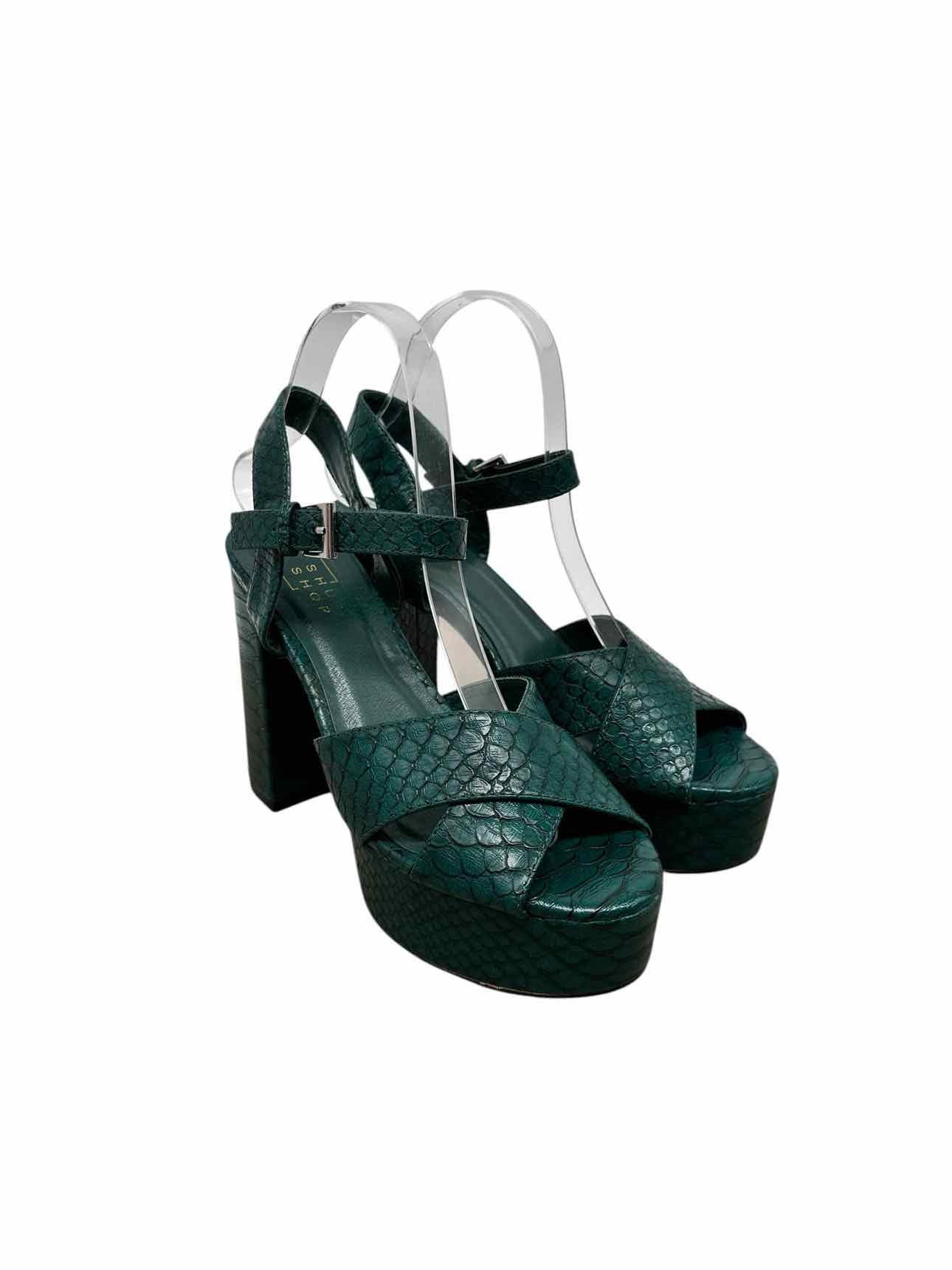 Shu Shop Eugenia Croc Embossed Platform Block Heel Green Shoe Size 8 **NEW**