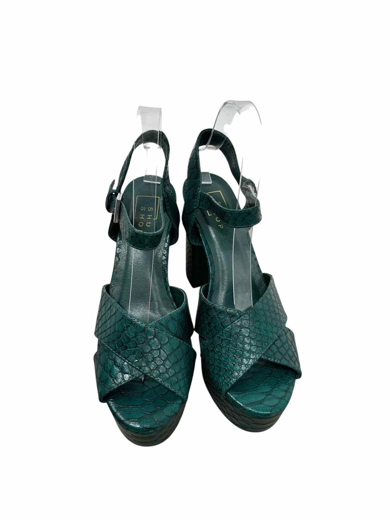Shu Shop Eugenia Croc Embossed Platform Block Heel Green Shoe Size 8 **NEW**