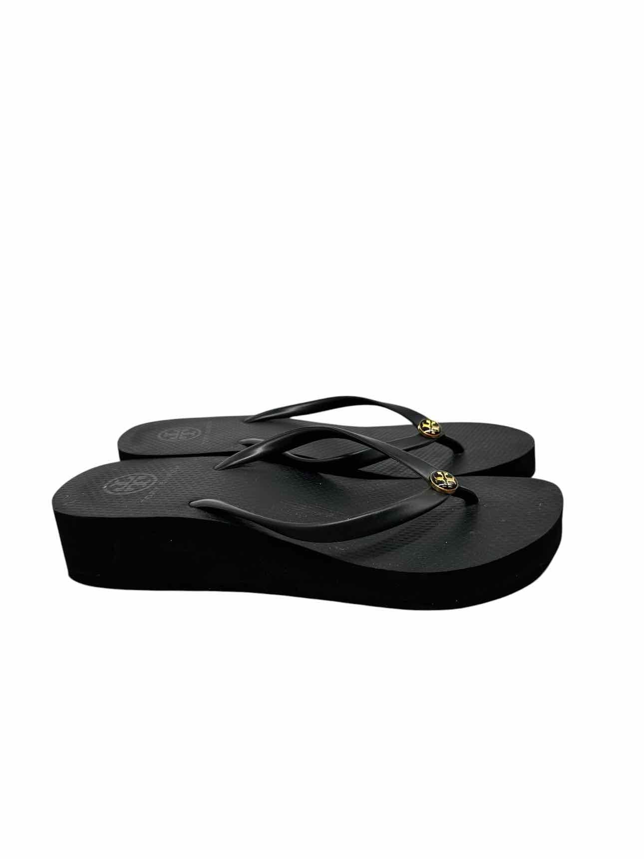Tory Burch Black Logo Wedg Flip Flops  Shoe Size 8
