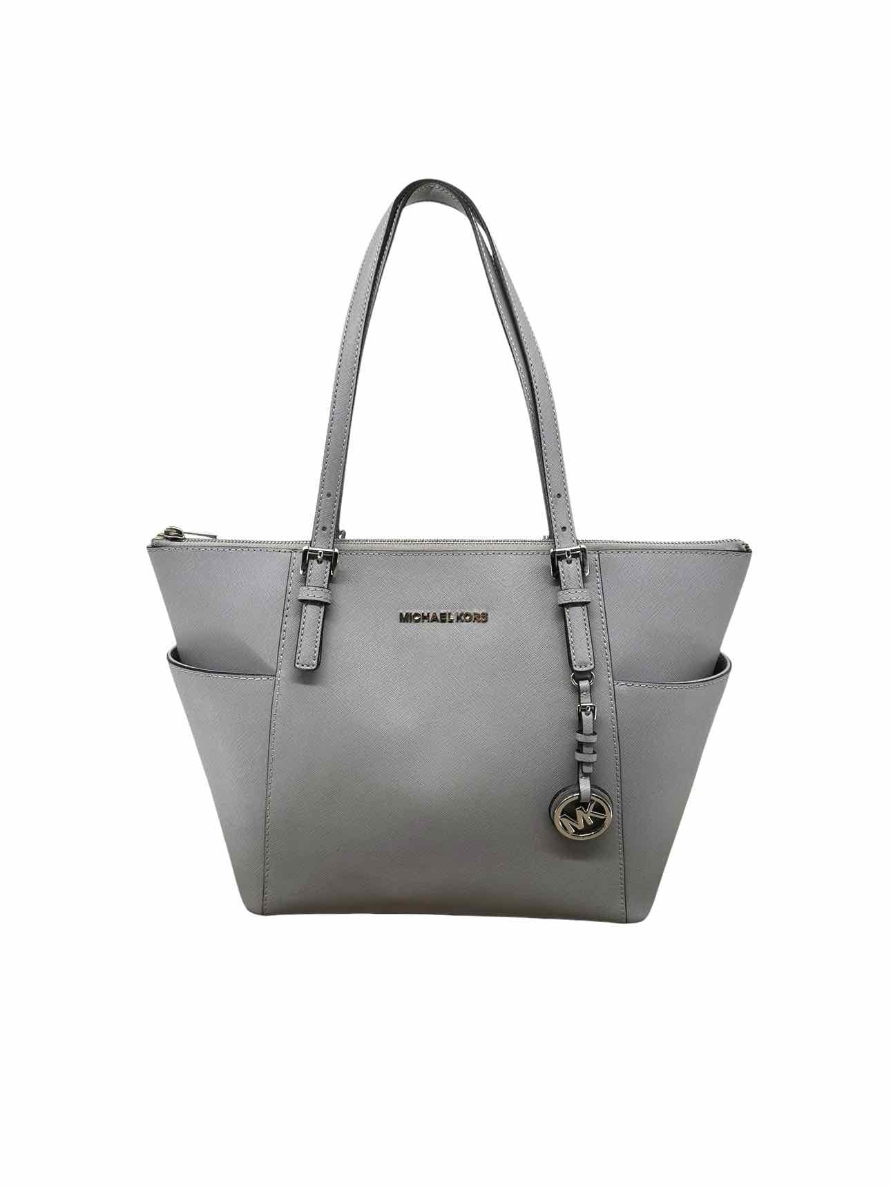 Michael Kors Gray Leather Charlotte Large Zip Top Tote