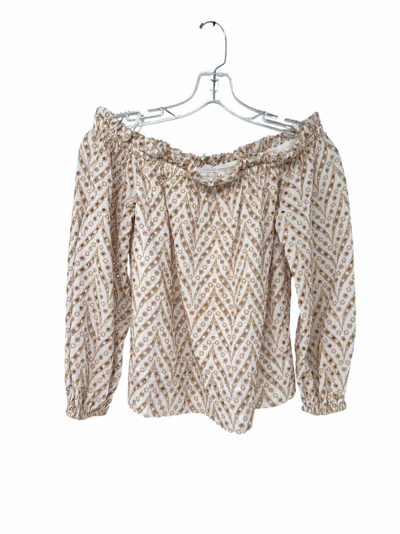Lilly Pulitzer Aimes Off-the-Shoulder 3/4 Sleeve Top in Sand Bar Mermaid Tail Metallic Size XS **NEW**