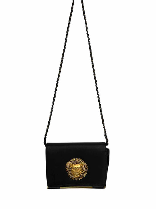NIMA Vintage Lion w/ Rhinestone Eyes Black Vinyl Shoulder Bag