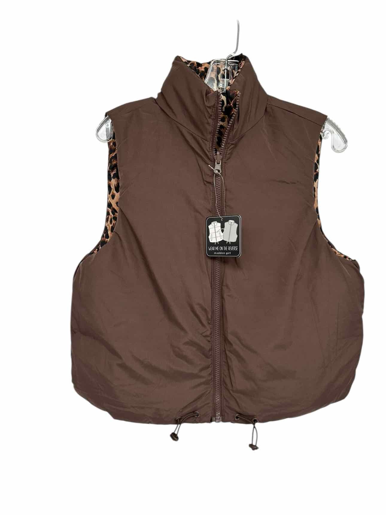 Madden Girl Reversible Tan Croppped Puffer Vest Size M **NEW**