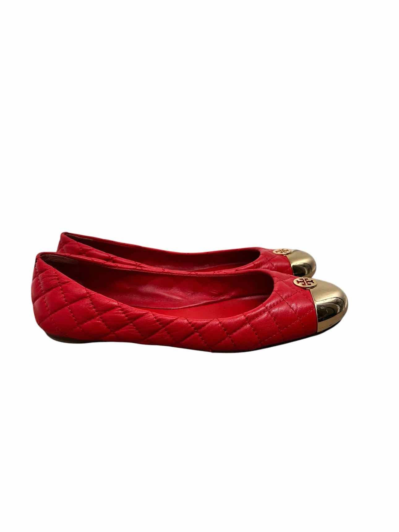 Tory Burch Red Kaitlin Ballet Flats w/ Gold Toe Shoe Size 8