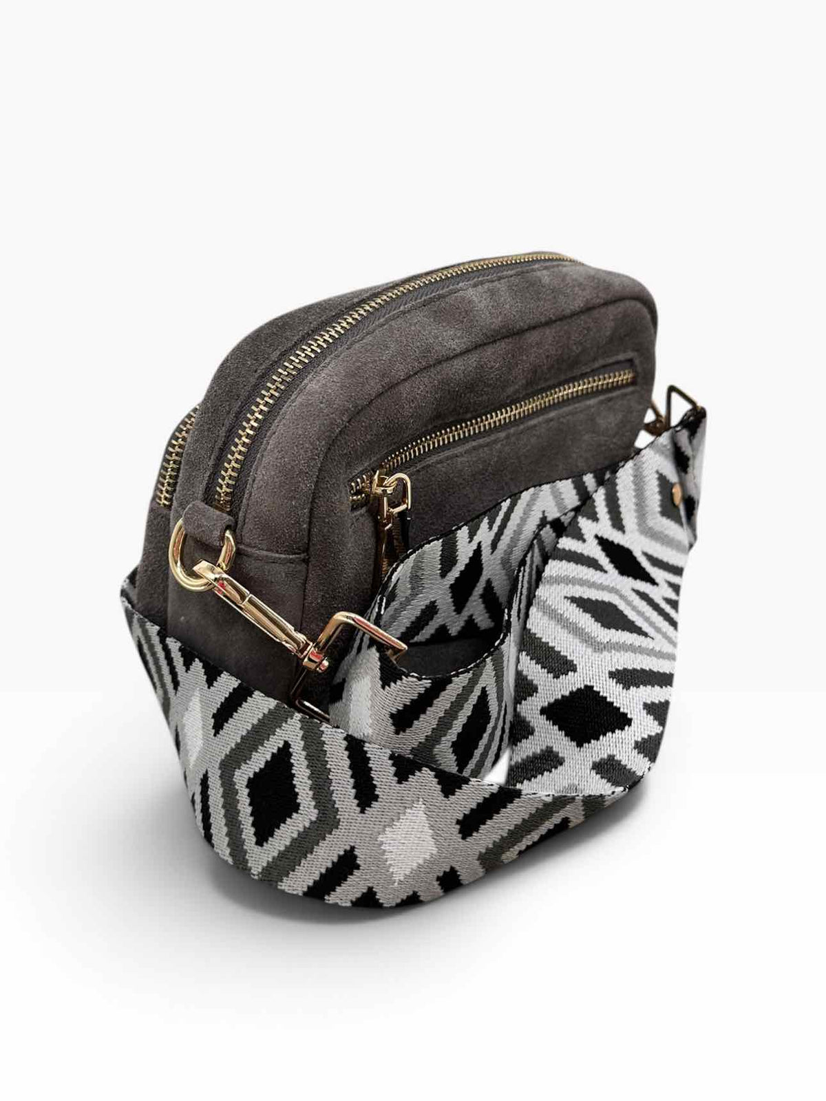 Pom Pom Original Bag Gray Suede Crossbody