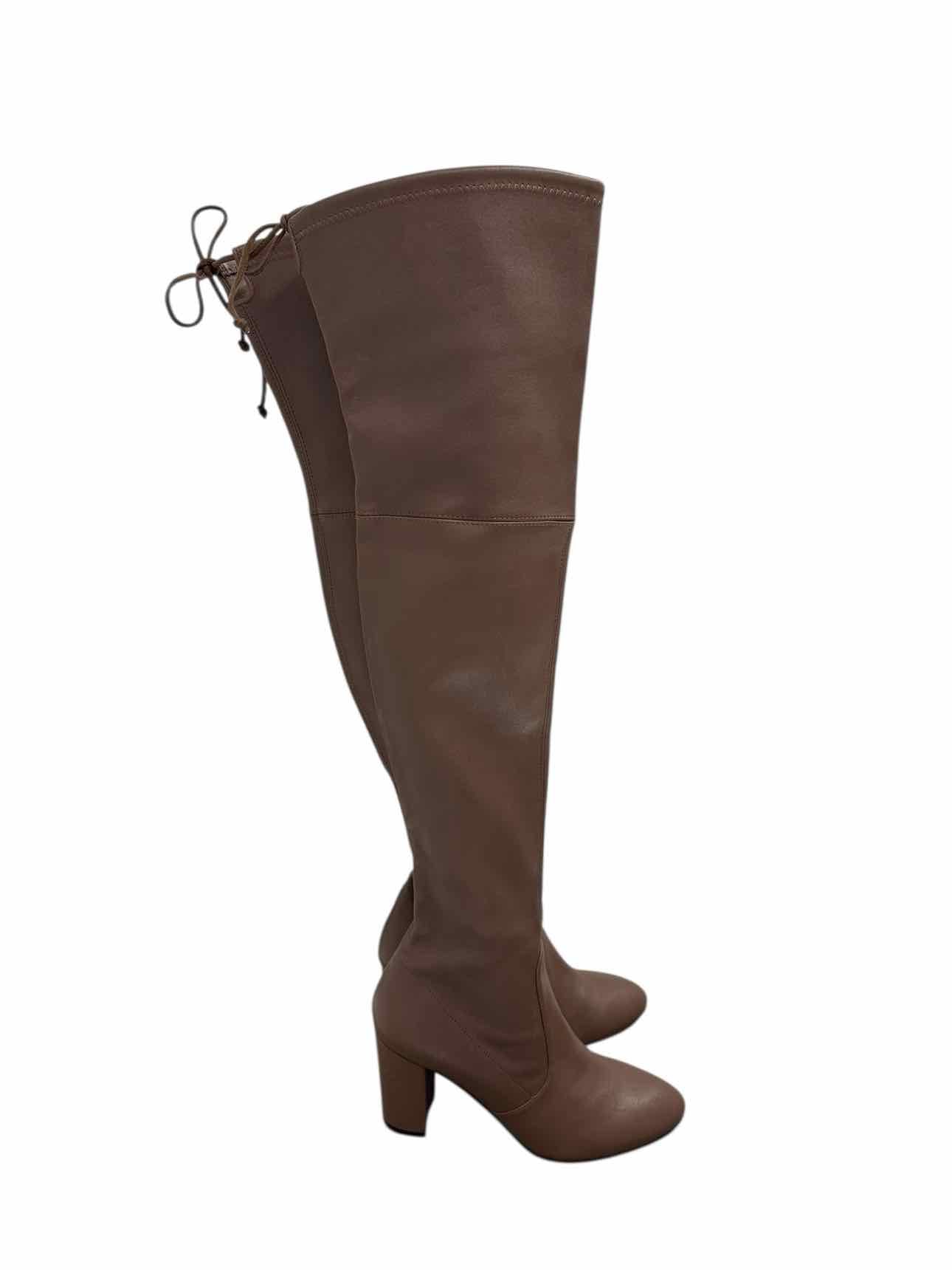 Stuart Weitzman Lesley Block Heel Leather Over-the-Knee Boots Taupe Shoe Size 8  **NEW**