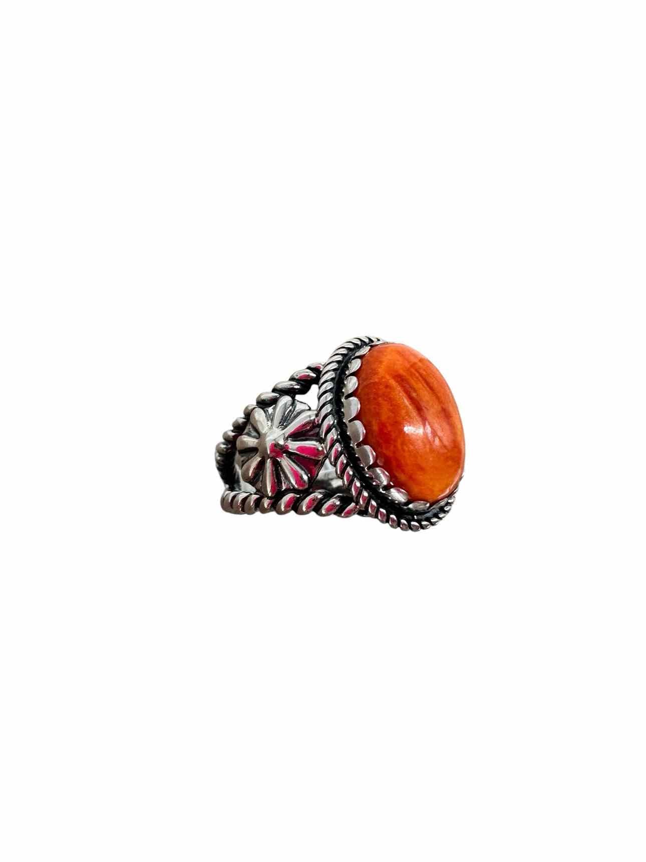 American West Orange Spiny Oyster Concha Flower Ring