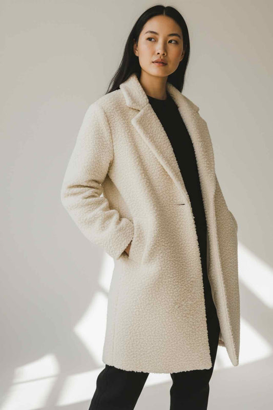 Eileen Fisher Boucle Teddy Coat Cream Size M