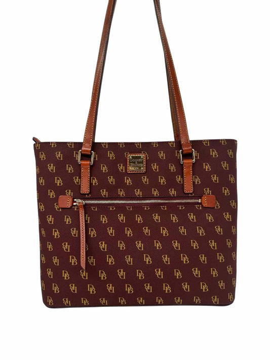 Dooney & Bourke Gretta Shopper w/ Tan Leather Trim Burgundy Coated Canvas Tote